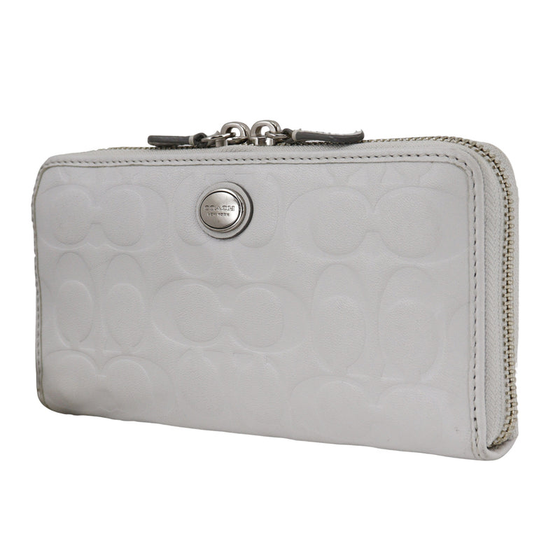 [Entrenador] Entrenador Long Wallet Signature cuero en relieve gris blanco Doble Damper de cremallera