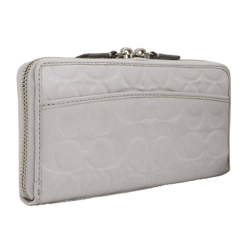 [Entrenador] Entrenador Long Wallet Signature cuero en relieve gris blanco Doble Damper de cremallera