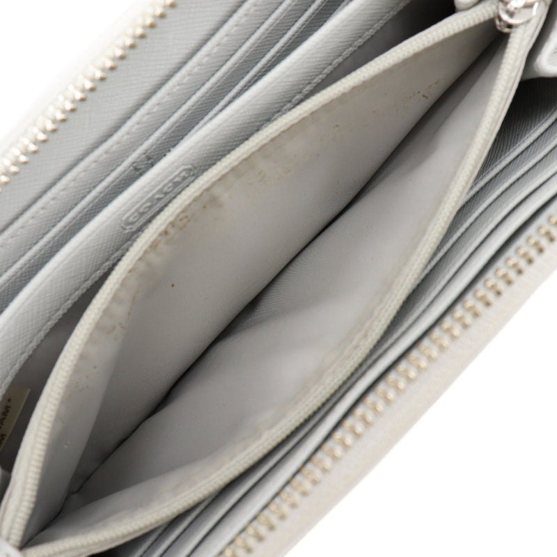 [Coach] Entraîneur Signature Long Signature en cuir en relief Blanc Gris Gris Double fermeture à glissière