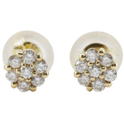 Boucles d'oreilles de fleur K18 Gol jaune X Diamond 0,075 fleur gravée d'environ 0,5 g de farine dames un rang