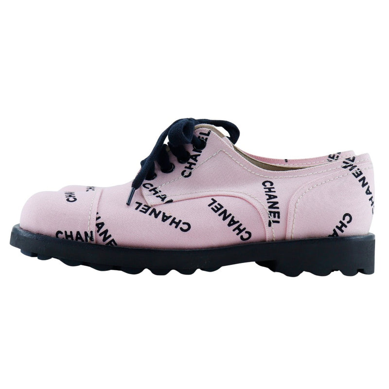 [Chanel] Chanel Logo Print Sneakers 95p A05136 Toile Pink / Black Logo Print dames A-Rank