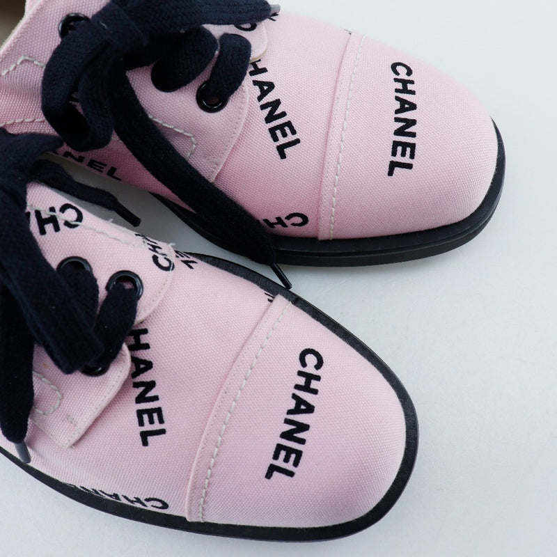 [Chanel] Chanel Logo Print Sneakers 95p A05136 Toile Pink / Black Logo Print dames A-Rank