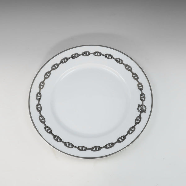 [HERMES] Hermes 
 Chaine d’Ancre Silver Tableware 
 27cm Plate Porcelain Chaine D'Ancre Silver_