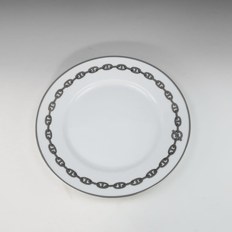 [HERMES] Hermes 
 Chaine d’Ancre Silver Tableware 
 27cm Plate Porcelain Chaine D'Ancre Silver_