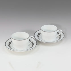 [HERMES] Hermes Chaine d’Ancre Silver Tableware Cup & Saucer x 2 Porcelain CHAINE D'Ancre Silver _A Rank