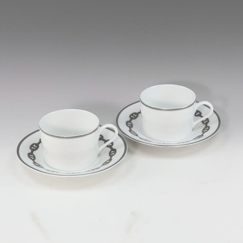 [Hermes] Hermes Chaine d’Ancre Silver Testament Cup & Saucer × 2 porcelana cadena de plata _a rango