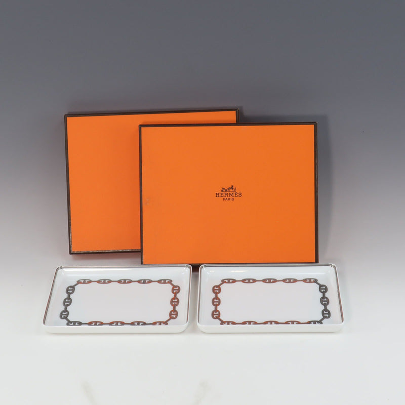 【HERMES】エルメス
 シェーヌダンクル シルバー 食器
 スクエア プレート×2枚 Chaine d’Ancre Silver _Sランク