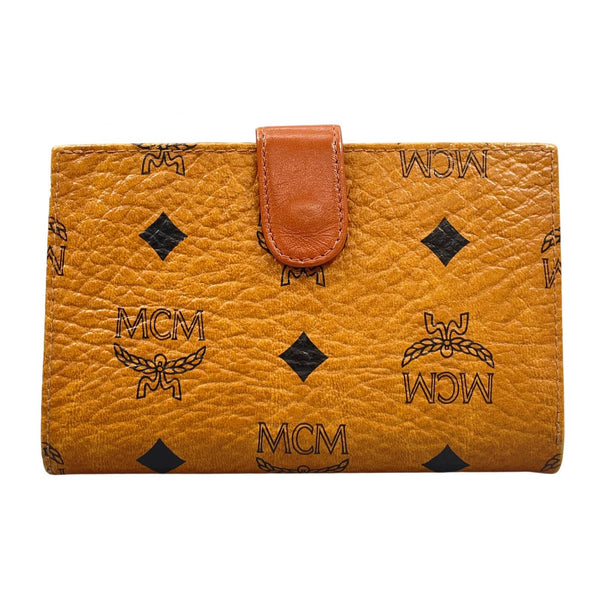 [MCM] MCM 
 cartera plegable con motivo Visetos 
 Cierre PVC x Cuero Marrón Botón a Presión VisetosPatrón Mujer