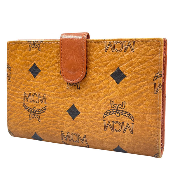 [MCM] MCM 
 cartera plegable con motivo Visetos 
 Cierre PVC x Cuero Marrón Botón a Presión VisetosPatrón Mujer