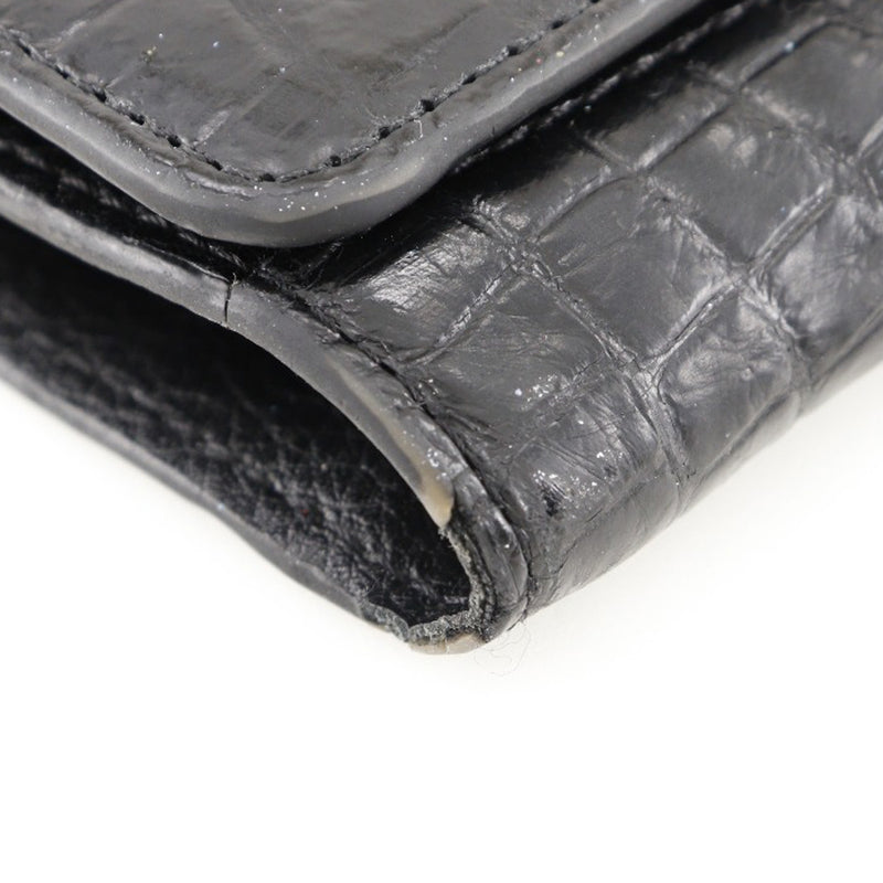 二つ折り財布
 クロコダイル 黒 スナップボタン メンズB-ランク