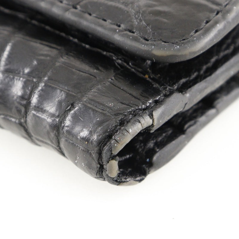 二つ折り財布
 クロコダイル 黒 スナップボタン メンズB-ランク