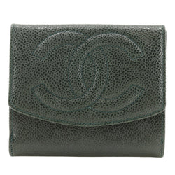 [Chanel] Chanel 
 COCO Mark Billetera bi -fold 
 A13496 Caviar Skin Botón de chocolate verde oscuro Coco Mark Ladies A Rank