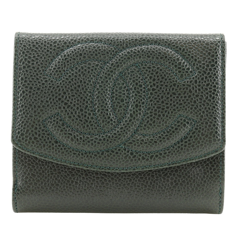 [CHANEL] Chanel 
 COCO Mark Bi-Fold Wallet
 A13496 Caviar Skin Deep Green Snap Button COCO Mark Ladies A Rank