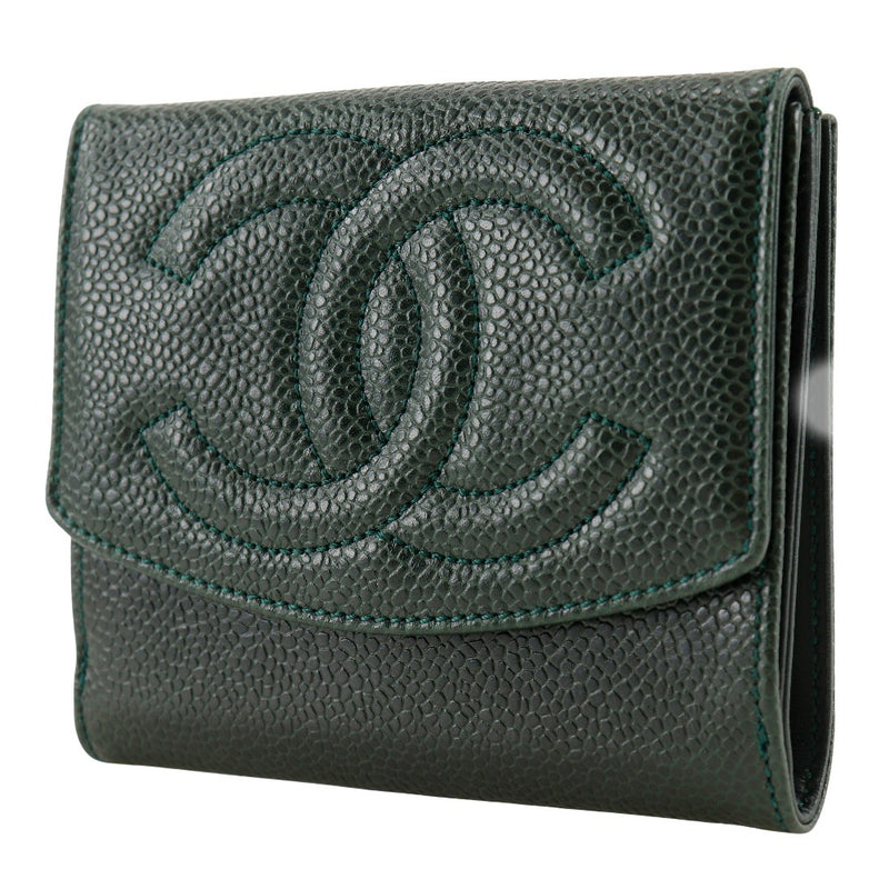 [Chanel] Chanel Coco Mark Bi-Rold portefeuille A13496 Caviar Skin Deep Green Snap Bouton Coco Mark Madies A RANG