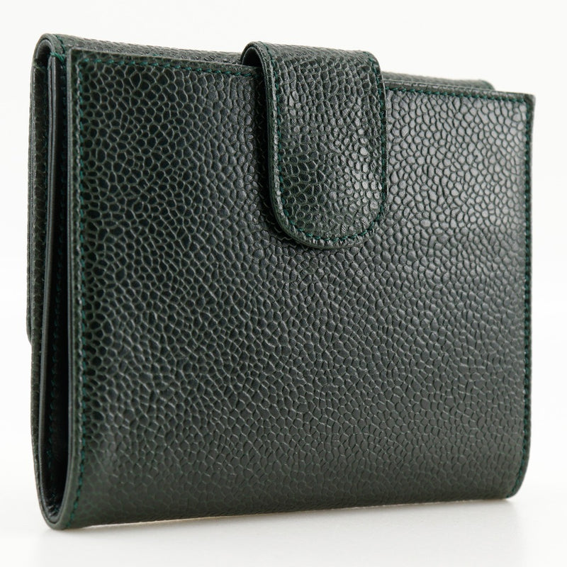 [CHANEL] Chanel 
 COCO Mark Bi-Fold Wallet
 A13496 Caviar Skin Deep Green Snap Button COCO Mark Ladies A Rank