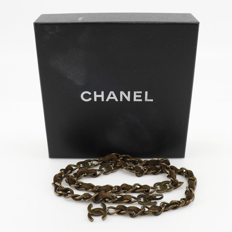 [CHANEL] Chanel 
 ChainBelt belt 
 Vintage processing COCO Mark A07928y02269 Plated Gold× Swede Marron Brown 97a engraved CHAIN ​​BELT Ladies