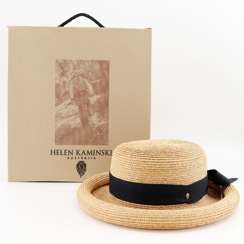 [Helen Kaminski] Helenkaminski a roulé un autre chapeau Raffia thé a roulé mesdames un rang