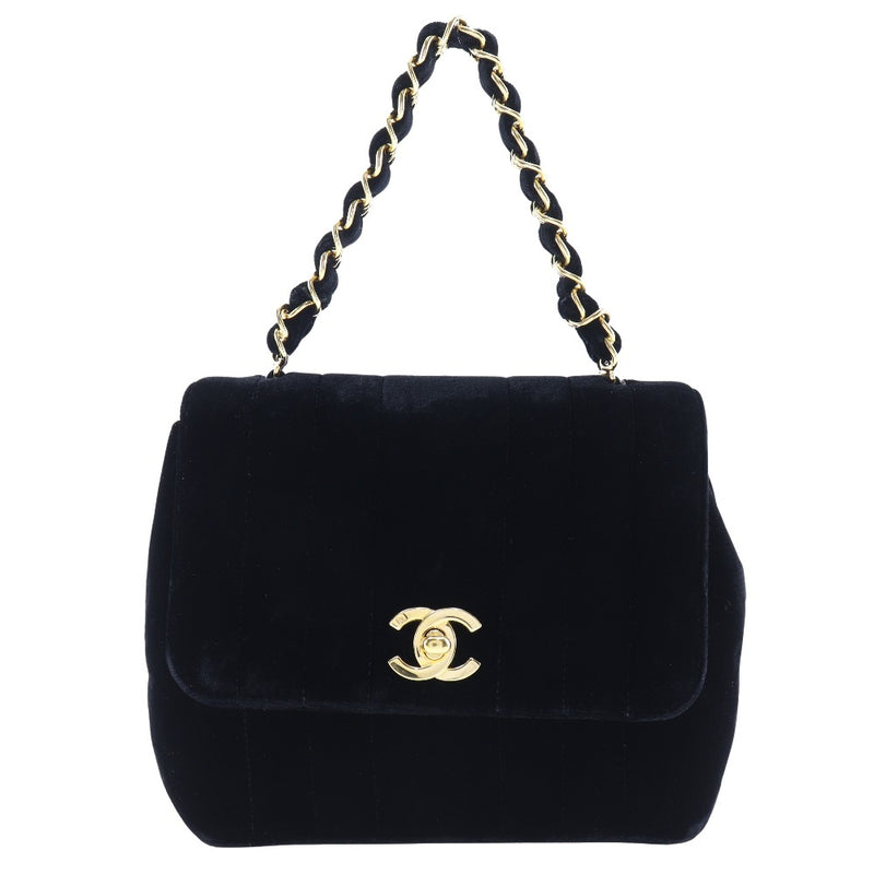 [Chanel] Chanel Coco Mark Handbag Velor Black Turn Lock Coco Mark Ladies A-Rank