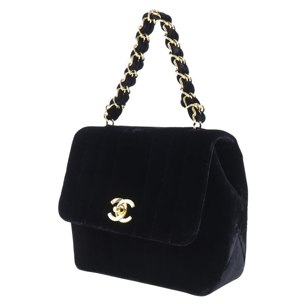 [CHANEL] Chanel COCO Mark Handbag Velor Black Hand Rock COCO Mark Ladies A-Rank