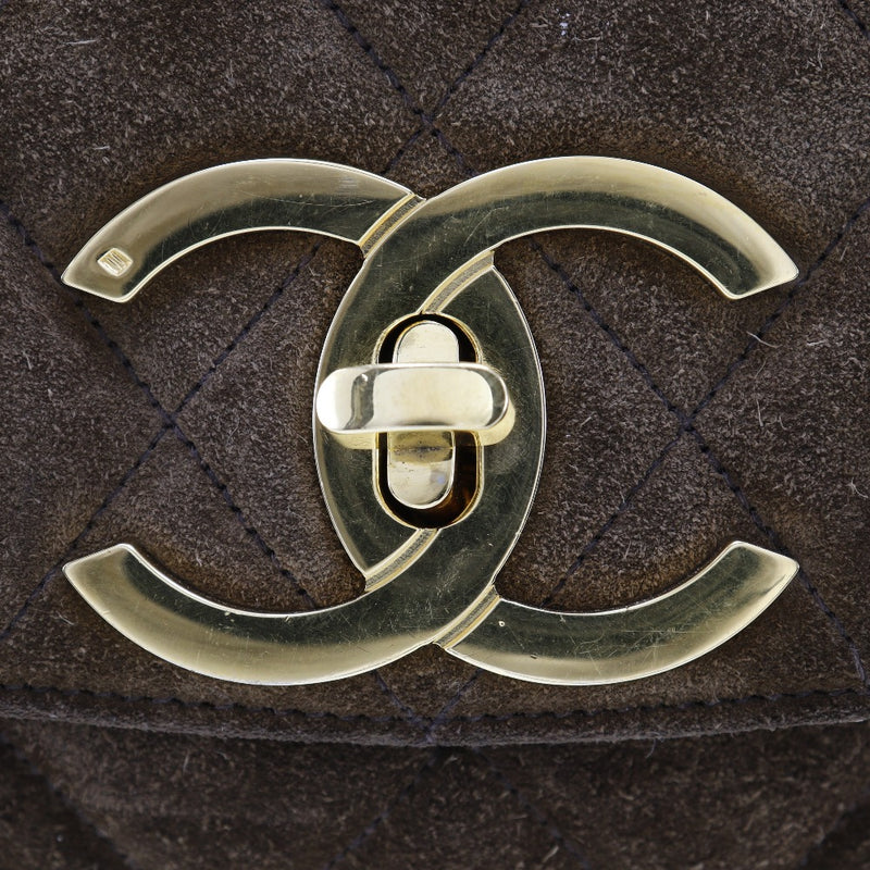 [CHANEL] Chanel Matelasse Backpack・ Daypack COCO Mark Swede xPlated Gold Brown Shoulder A5 Turn Lock Matelasse Ladies