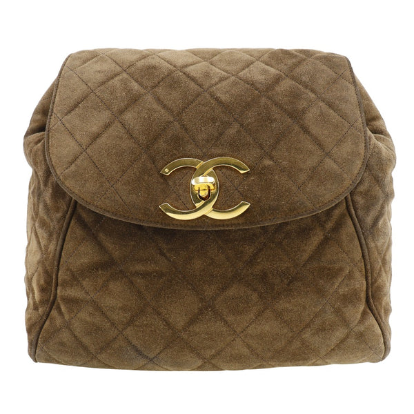 [CHANEL] Chanel Matelasse Backpack・ Daypack COCO Mark Swede xPlated Gold Brown Shoulder A5 Turn Lock Matelasse Ladies