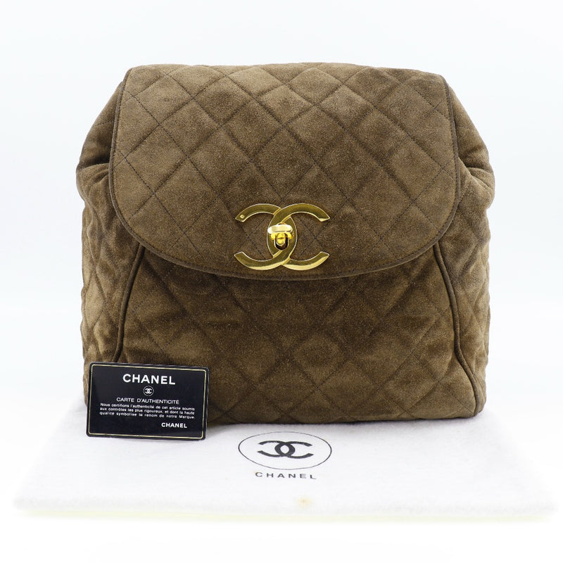 [CHANEL] Chanel Matelasse Backpack・ Daypack COCO Mark Swede xPlated Gold Brown Shoulder A5 Turn Lock Matelasse Ladies