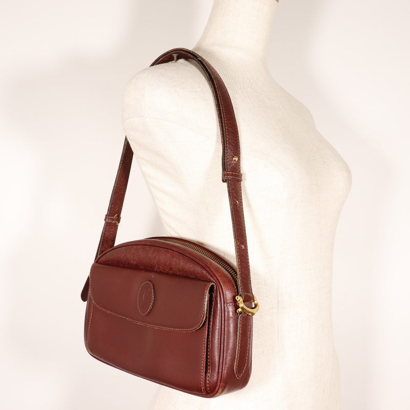 [Cartier] Cartier Must Line Shoulder Bag Vintage Calfskin Bordeaux diagonally hanging shoulder 2way Fastener Must LINE Ladies B-Rank