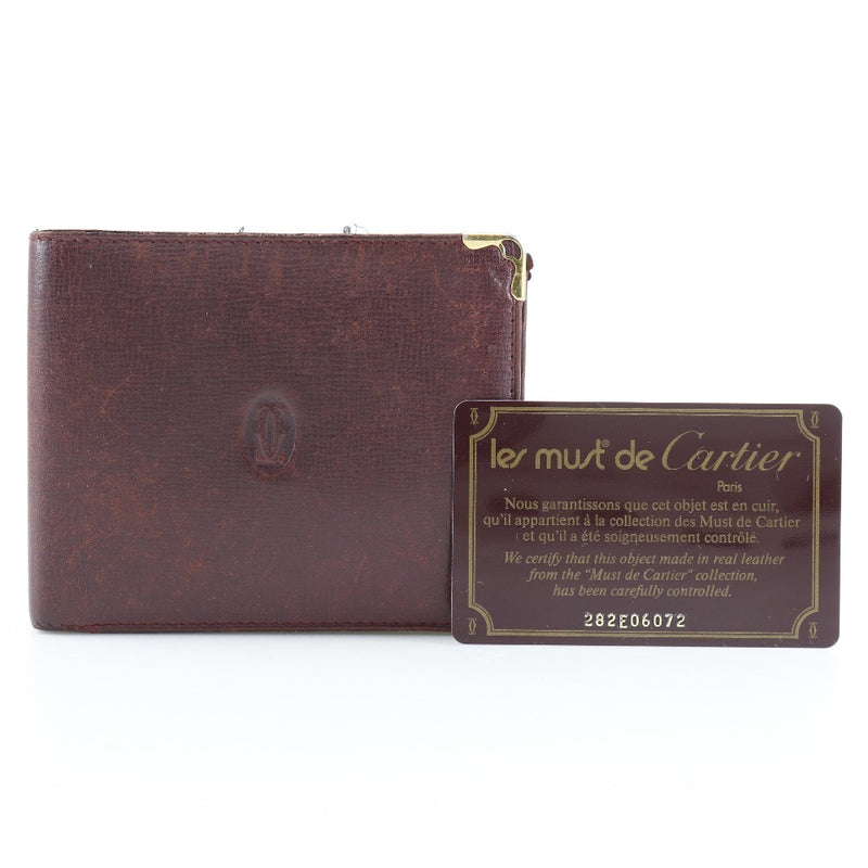 [Cartier] Cartier Must Line Bi-Fold Wallet Calfskin Bordeaux Open Must LINE Unisex B-Rank