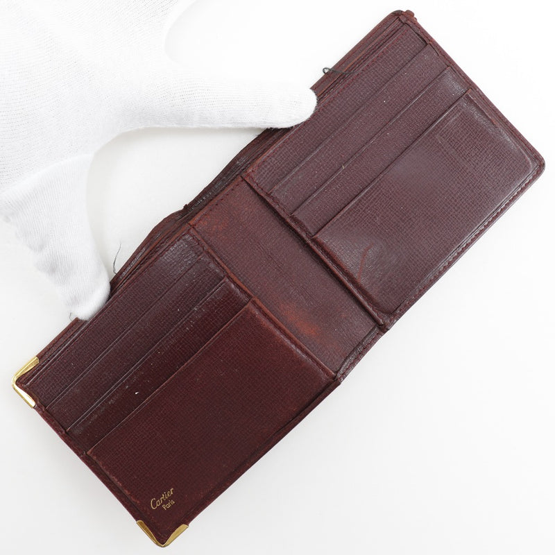 [Cartier] Cartier Must Line Bi-Fold Wallet Calfskin Bordeaux Open Must LINE Unisex B-Rank