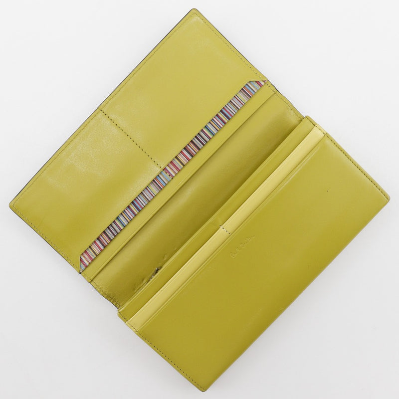 [Paul Smith] Paul Smith Long Wallet BPS486 CowHide Black Black/Yellow Green Open Men's'