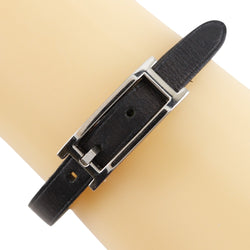 [HERMES] Hermes Api 3 Bracelet Leather black/Silver □ H engraved about 7.1g Appi 3 Unisex A-Rank