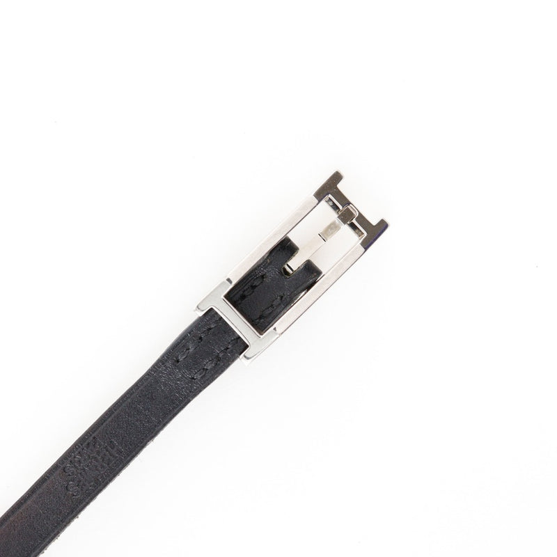 [HERMES] Hermes Api 3 Bracelet Leather black/Silver □ H engraved about 7.1g Appi 3 Unisex A-Rank