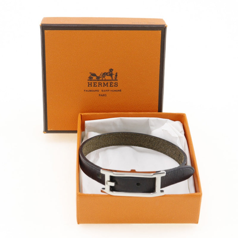 [HERMES] Hermes Api 3 Bracelet Leather black/Silver □ H engraved about 7.1g Appi 3 Unisex A-Rank