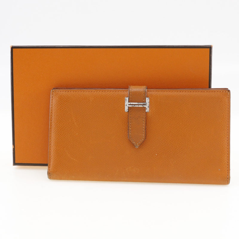 [Hermès] Hermes Bean Long portefeuille en cuir orange □ J'ai gravé la courroie matérielle haricots dames b-rang