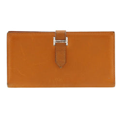 [Hermès] Hermes Bean Long portefeuille en cuir orange □ J'ai gravé la courroie matérielle haricots dames b-rang