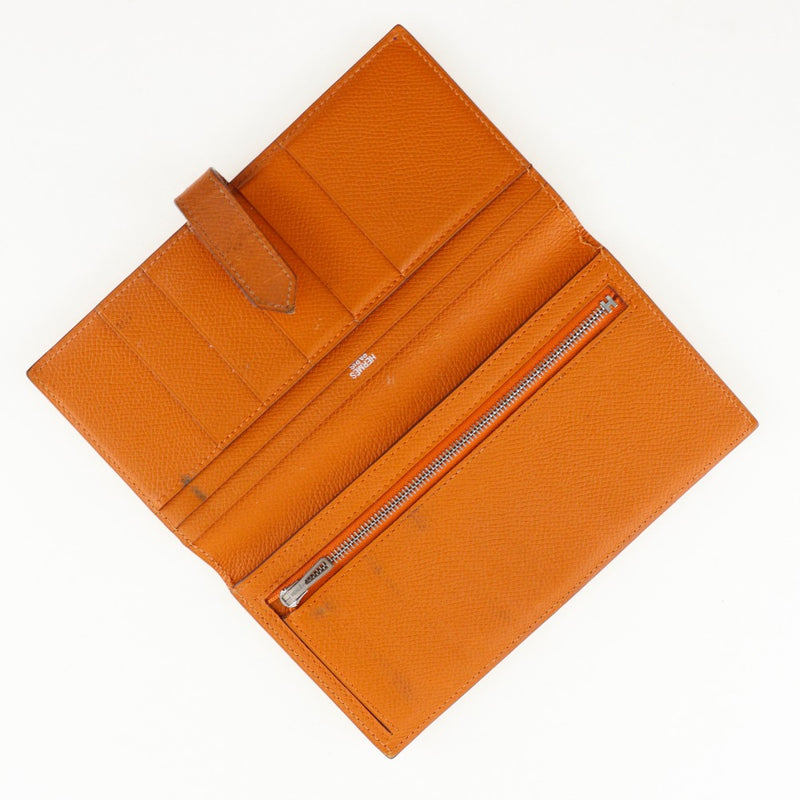 [Hermès] Hermes Bean Long portefeuille en cuir orange □ J'ai gravé la courroie matérielle haricots dames b-rang