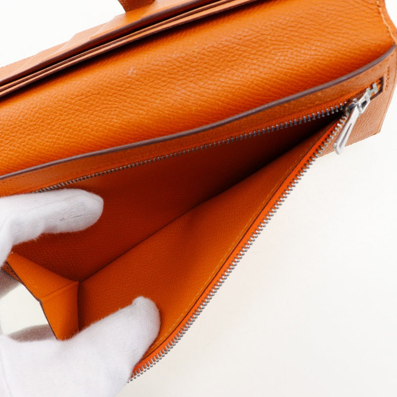 [Hermès] Hermes Bean Long portefeuille en cuir orange □ J'ai gravé la courroie matérielle haricots dames b-rang