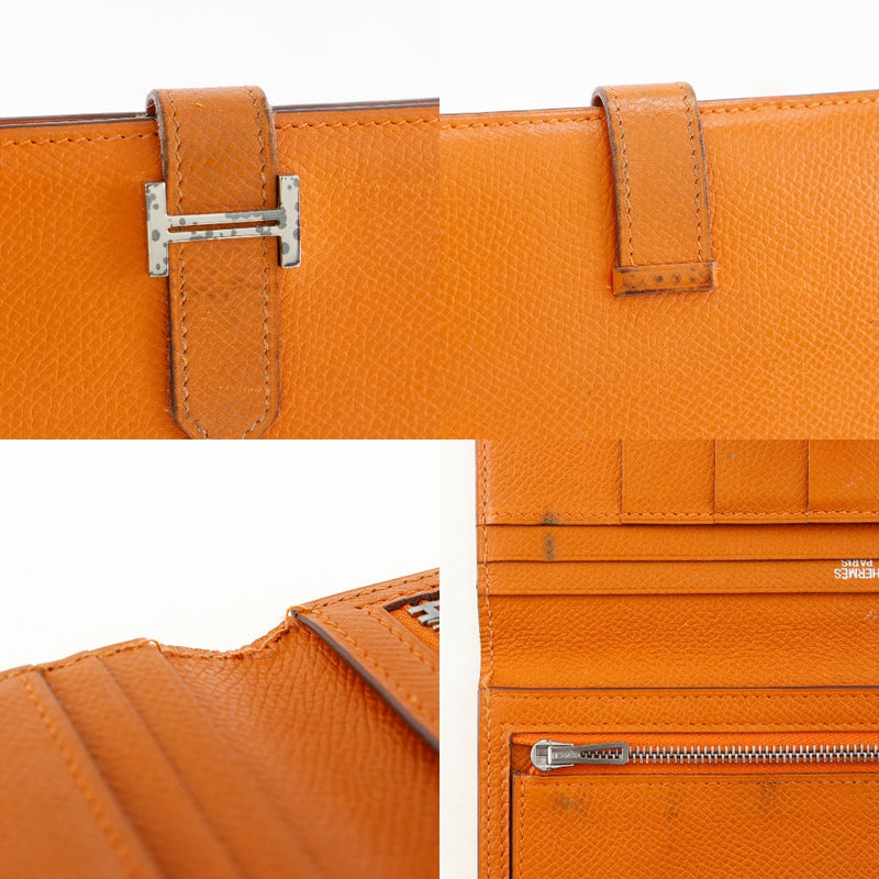 [Hermès] Hermes Bean Long portefeuille en cuir orange □ J'ai gravé la courroie matérielle haricots dames b-rang