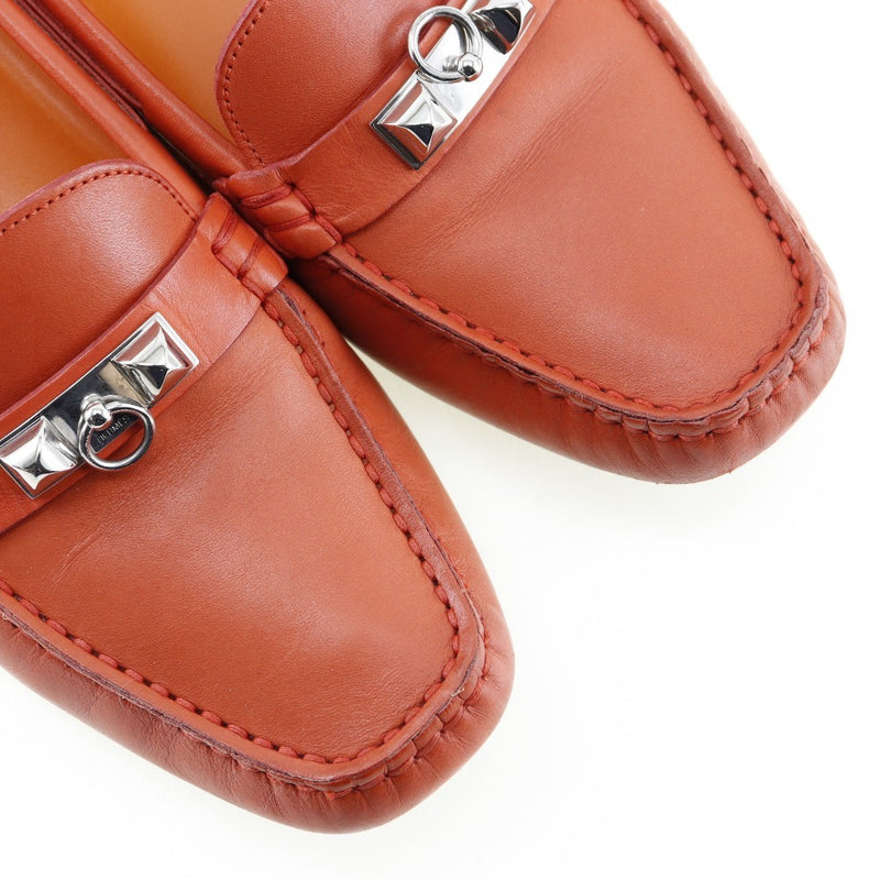 [HERMES] Hermes Driving Shoes Loafer Leather Orange DRIVING SHOES Ladies B-Rank