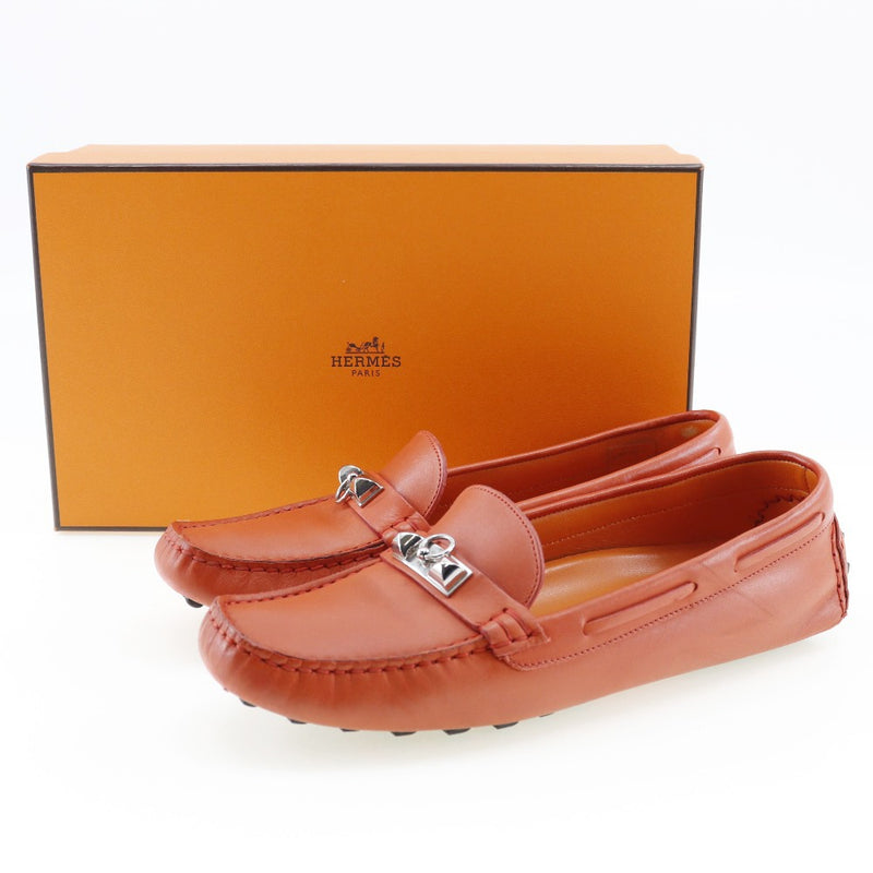 [HERMES] Hermes Driving Shoes Loafer Leather Orange DRIVING SHOES Ladies B-Rank