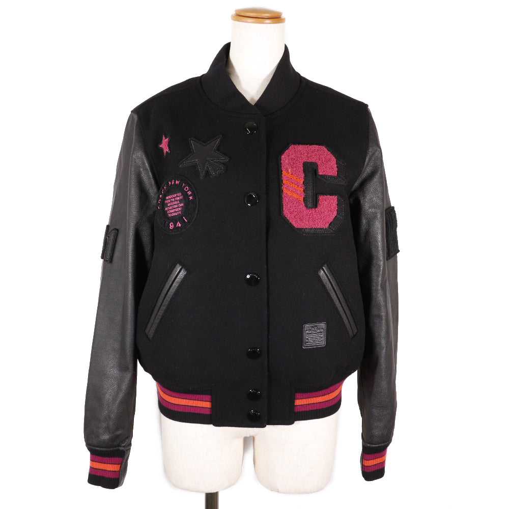 【COACH】コーチ, ベースボールジャケット スタジャン, F56216 ウール 黒/ピンク baseball jacket レディースAランク