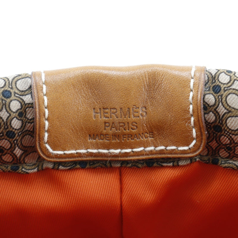 【HERMES】エルメス
 フールビ20 ポーチ
 CARRE EN CRAVATES シルク×ヴォーバレニア 茶/オレンジ □R刻印 巾着 Foolby 20 レディースA-ランク