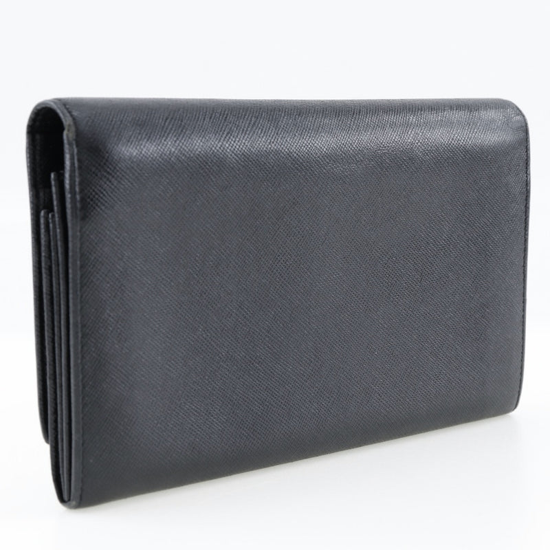 [PRADA] Prada 
 Type long wallet 
 Logo Plate M608a Safiano Black Snap button Test Unisex