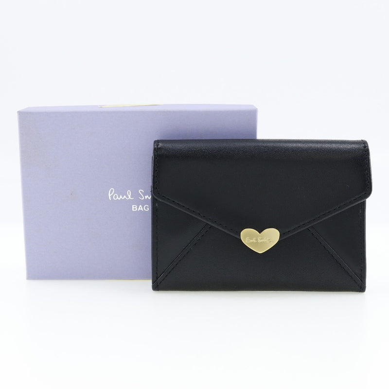 [Paul Smith] Paul Smith 
 Love letter business card holder 
 Heart Cowhide Black Snap button Love Letter Ladies A-Rank