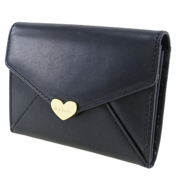 [Paul Smith] Paul Smith 
 Love letter business card holder 
 Heart Cowhide Black Snap button Love Letter Ladies A-Rank