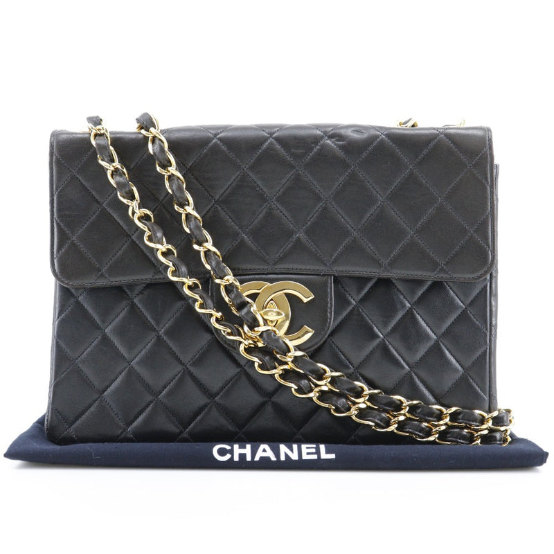 【CHANEL】シャネル
 チェーンショルダー ショルダーバッグ
 デカ マトラッセ 30 ダブルチェーン A04412 ラムスキン 黒 斜め掛け 肩掛け A5 ターンロック ChainShoulder レディース