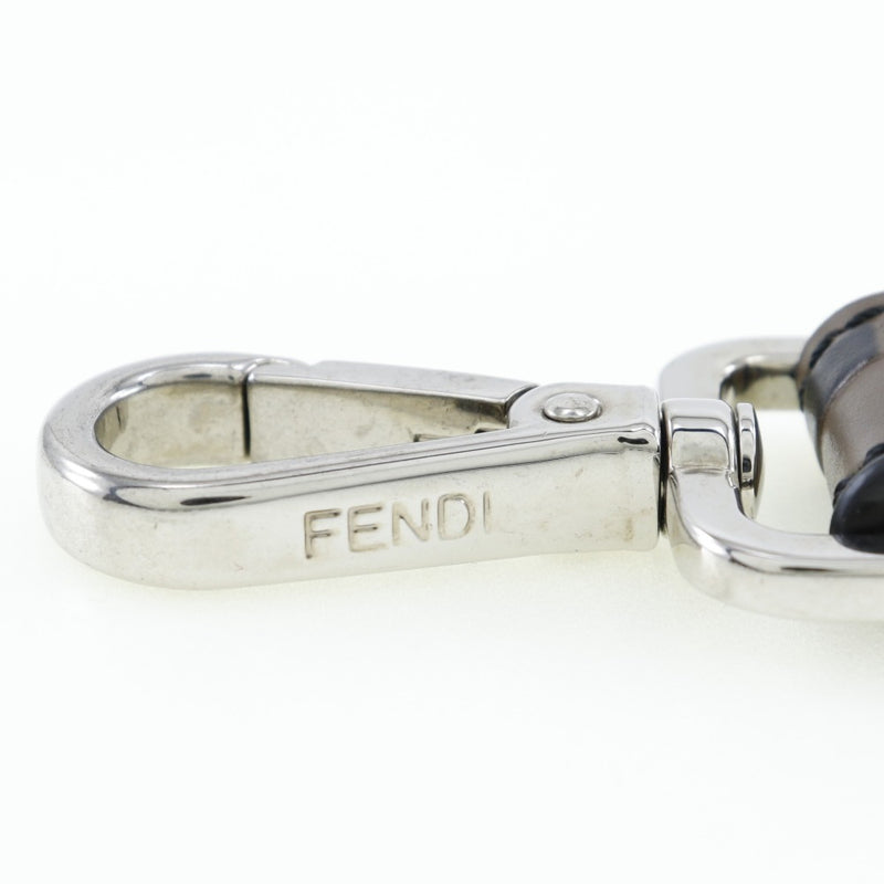 【FENDI】フェンディ
 FFロゴ チャーム
 キーホルダー レザー 茶 FF logo ユニセックスA-ランク