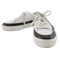 [Louis Vuitton]LOUIS VUITTON
 Zapatillas de zapatillas estelares 
 Cuero de bajo corte x lienzo de monograma blanco VL0270 Línea estelar grabada Damas