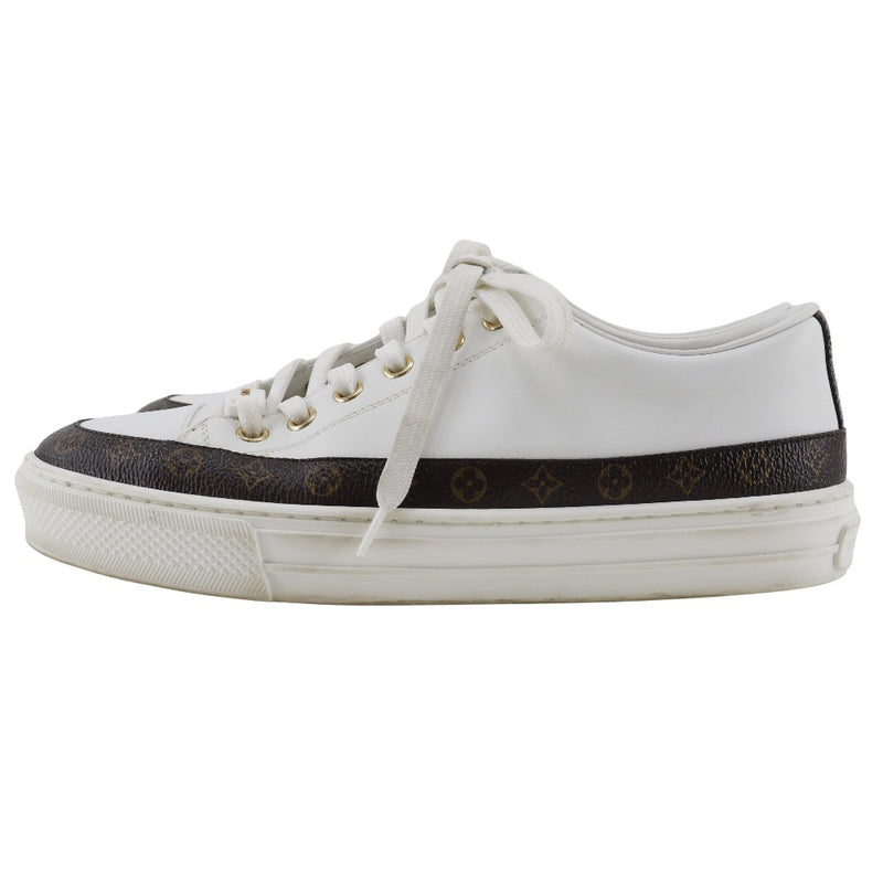 [Louis Vuitton]LOUIS VUITTON
 Zapatillas de zapatillas estelares 
 Cuero de bajo corte x lienzo de monograma blanco VL0270 Línea estelar grabada Damas