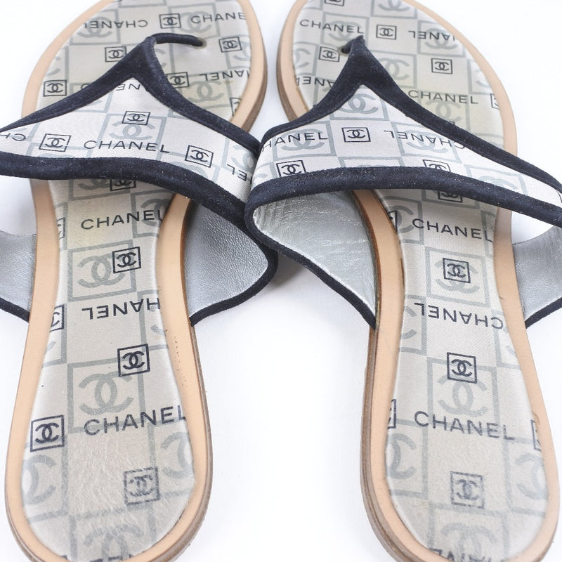 [CHANEL] Chanel 
 Logo sandals 
 Leather Silver Logo Ladies